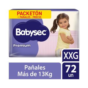 Pañal Babysec Premium Hipoalergénico Packetón Talla XXG 72 Unid