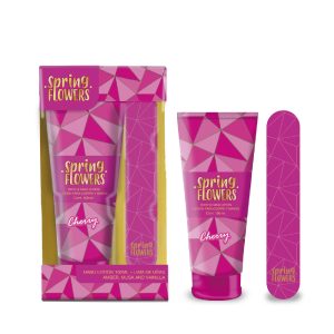 ESTUCHE LOCION PARA CUERPO Y MANOS 100ML CHERRY + LIMA DE UÑAS SPRING FLOWERS