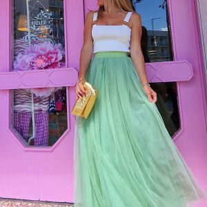 Falda tul verde larga