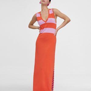 Vestido punto tirantes rayas bicolor ROJO-ROSA Lola Casademunt