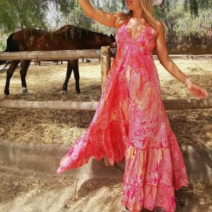 Vestido seda rosa paisley